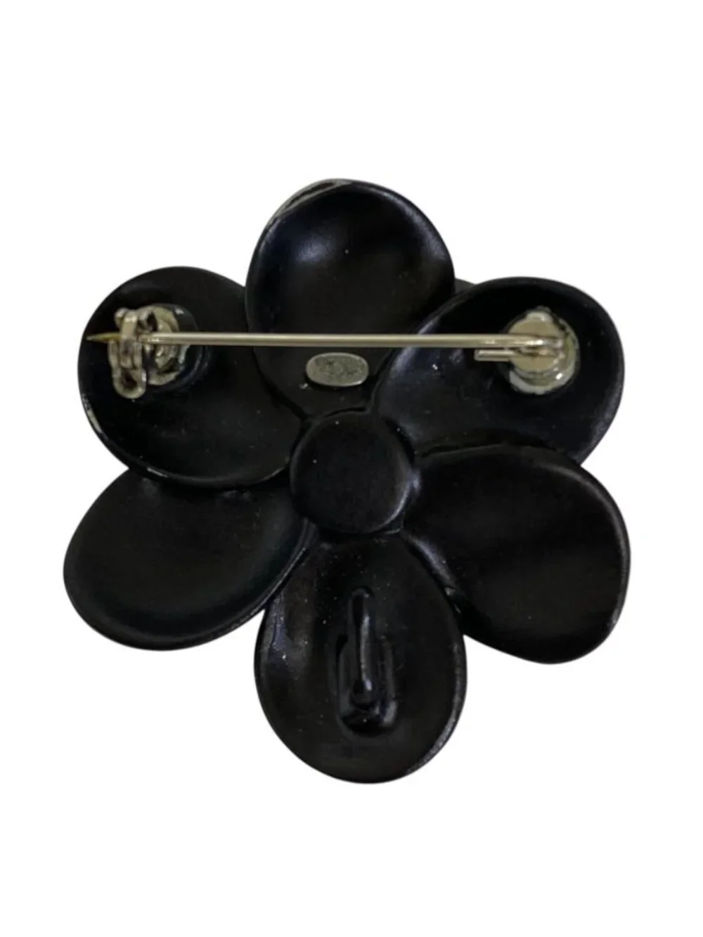 Chanel 02A Brooch CC Logo Camellia Flower Motif Rhinestone Metal Black
